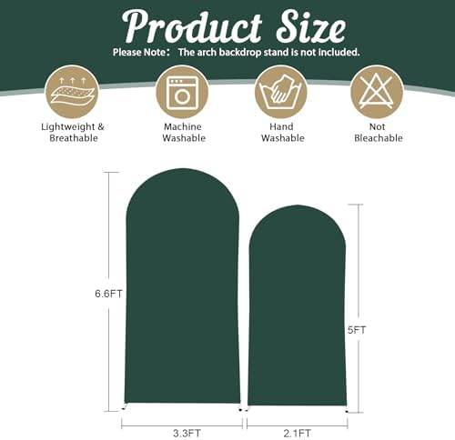 Hunter Green Arch Backdrop Cover 2 Set - 6.6FT, 5FT Spandex Fitted Wedding Arch Stand Covers Round Top Chiara Arch Backdrop Stands Cover for Birthday Parties Banquet Photo Background Decoration - Image 2