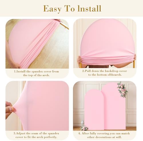 Pink Photo Arch Backdrop Cover Set of 2 for Baby Shower Party 7.2ft and 6ft Arch Covers Stretchy Backdrop Spandex Arch Stand Covers for Girls Birthday Wedding Bridal Shower Background Decorations - Image 6