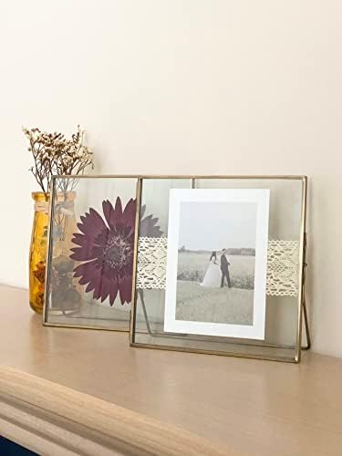 Beedecor Double Glass Frame for Pressed Flowers, Leaf and Artwork,Bronze 6x6 Standing Square Metal Picture Frames, Set of 2 Pressed Flower Frames with Stand (Antique bronze, 6x6) - Image 2
