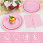 Light Pink Plates and Napkins Include 9’’Disposable Burgundy Paper Plate, 7’’Dessert Plates and Cups and Napkins Forks Set for Baby Showers, Birthday, Wedding, Serves 50 - Image 3