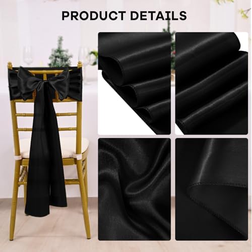 fani Black Satin Chair Straps Bows,60 PCS 7x108 Inch,Chair Sash - Image 3