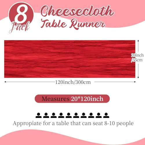 8 Pack Red Cheesecloth Table Runners 20x120 Inch Gauze Table Runner 10FT Easter Cheese Cloth Table Runner Rustic Sheer Runner for Wedding Baby Shower Birthday Party Table Decor - Image 2