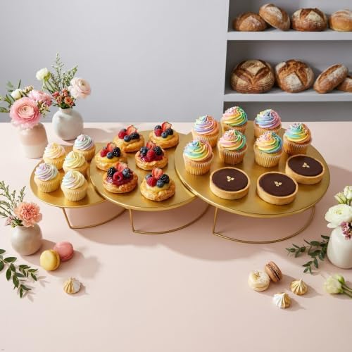 Gold 3Pcs Half-Circle Nesting Metal Cake Stand Set 8/10/12 Inch Tray by CBBZJY