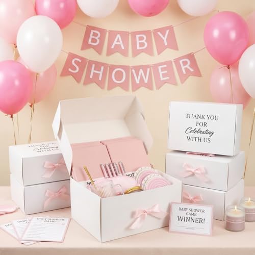 Ctosree 6 Set/48 Pcs Pink Baby Shower Game Prizes for Winners Include Ceramic Mug, Spoon, Notebook, Pen, Coaster, Scented Candle, Eye Mask and Gift Box for Wedding Bridal Baby Shower Games Prize Gift - Image 5