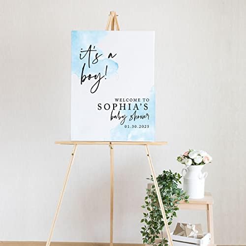 Andaz Press Custom Large Baby Shower Welcome Sign, 16" x 20", Baby Blue Watercolor It's A Boy Personalized Canvas Welcome Sign, Signage, Canvas Sign for Baby Sprinkle, Fall Baby Shower Decorations - Image 2