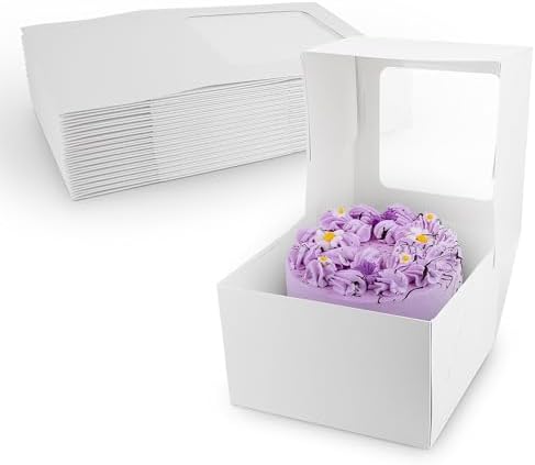 MT Products White Cake Boxes 8" x 8" x 5" - Elegant Bakery Boxes with Window (Pack of 25) - Made in the USA by MTProducts