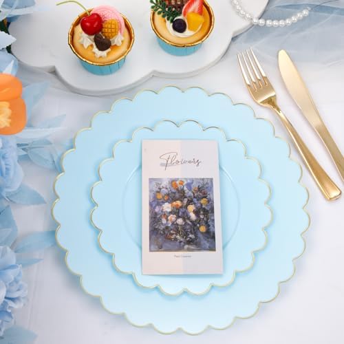 LIYH 60Pcs Blue Plastic Plates, Gold Rim Party Plates For Birthday Events - Image 4