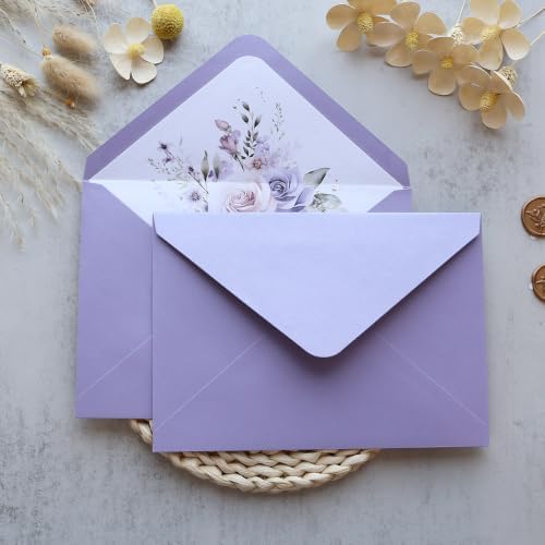 50PCS A7 Purple Envelopes with Floral Liner, 5.3×7.6" Envelopes - Image 3