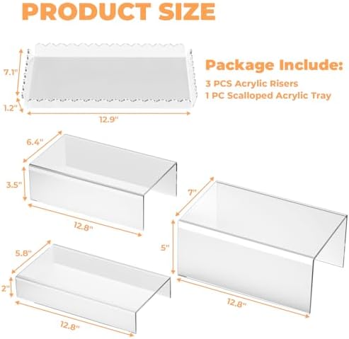Acrylic Buffet Risers, Food Risers for Buffet Table, Clear Acrylic Risers Display Stand with U Shaped for Catering Supplies, Scalloped Acrylic Serving Tray for Cupcake, Dessert and Party (Clear 4 PCS) - Image 3