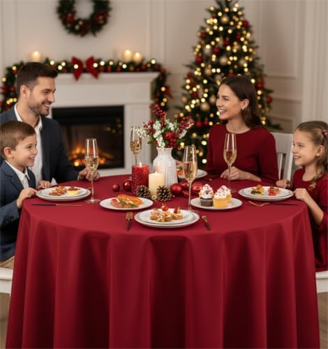 Fitable 6 Pack Red Tablecloths 108 Inch Round for 36"-84" Tables - Image 2