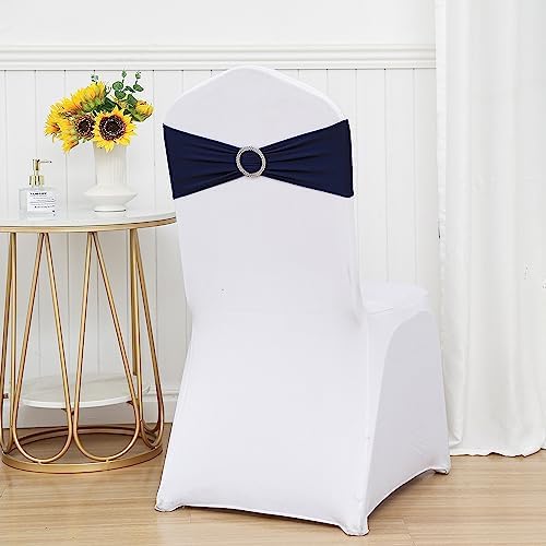 50 Pack Spandex Navy Blue Chair Sashes for Wedding Stretch Chair Bands with Buckles Universal Elastic Chair Ties Bows for Party Folding Chairs Celebration Ceremony Events Decorations - Image 4