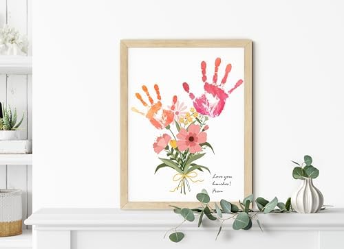 TwoDays Flower Bouquet Handprint Art Craft DIY Kit, Unique Gifts for Mom From Daughter or Son for Mother's Day Birthday Christmas, Gift for Grandma.(12" X 16", With Wood Frame) - Image 6