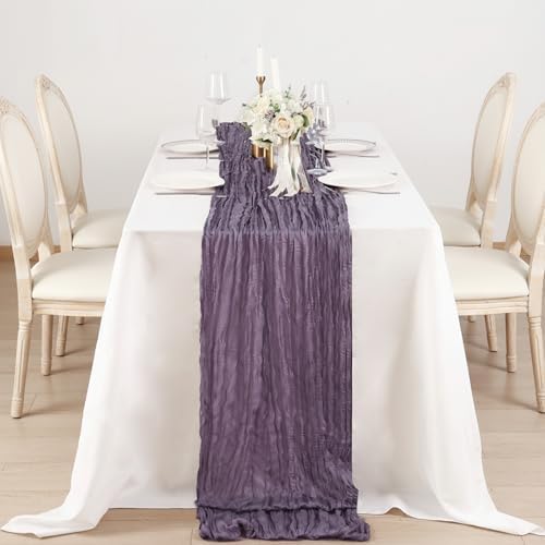 8 Pack Dusty Purple Cheesecloth Table Runner 120 Inch Boho Wedding Decor - Image 4