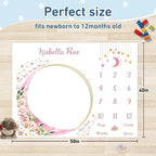Custom Name Baby Milestone Blanket - Baby Milestone Monthly Blanket with Double Sided for Boy Girl Baby Photography Props - Pink Moon Print Gifts for Kids Infant (FixedSize) - Image 3