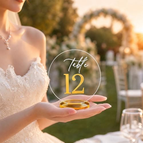 FOCHIER F Wedding Table Number 1-20 with Stand,Gold Arched Acrylic Sign with Holder for Wedding Reception,Centerpiece,Anniversary(Circular) - Image 5