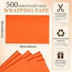 Qilery 500 Sheets Orange Tissue Paper Bulk for Gift Bags, 20 x 30 Inch - Image 2