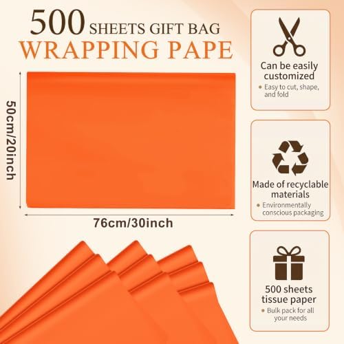 Qilery 500 Sheets Orange Tissue Paper Bulk for Gift Bags, 20 x 30 Inch - Image 2