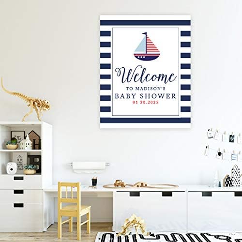 Andaz Press Personalized Large Canvas Baby Shower Welcome Sign, 16 x 20 Inches, Nautical Sail Boat, Guestbook Alternative, Custom Baby Shower Sign, for Nautical Baby Shower, Baby Sprinkle Theme - Image 4
