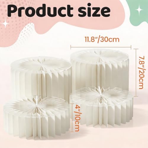 HeiMma 4 Pack Buffet Risers, FOLDABLE Accordion Food Display Risers for Dessert Table,Dessert Table Display Set, White Cardboard Cylinder Cake Cupcake Stands for Party, Multi-height, 12in Round - Image 2