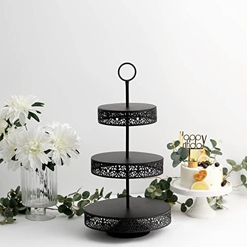Efavormart 23" Black Metal Reversible Tiered Cupcake Stand, 3 Tier Dessert Stand Cupcake Holder, Display Stand - Image 6