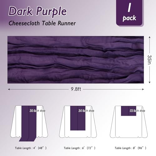 8 Pack Dark Purple Cheesecloth Table Runner 120 Inch Boho Wedding Decor - Image 2