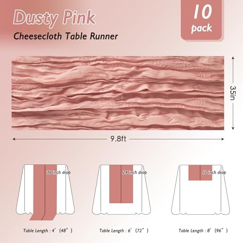 12 Pack Dusty Pink Cheesecloth Table Runner 120 Inch Boho Wedding Decor - Image 2