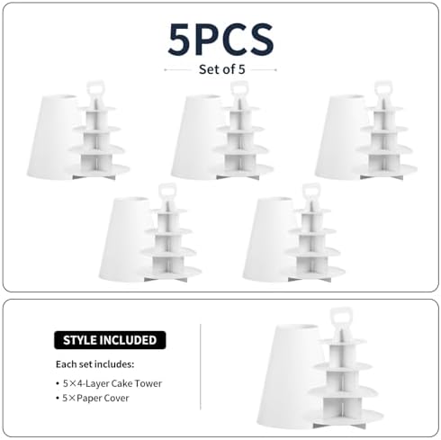 4-Tier Cupcake Stand, 5 Set Cardboard Cupcake Tower with Paper Cover, Dessert Cup Cake Stand Tower for Birthday Wedding Party Decoration,Afternoon Tea Stand, Cupcake Tier Stand - Image 4