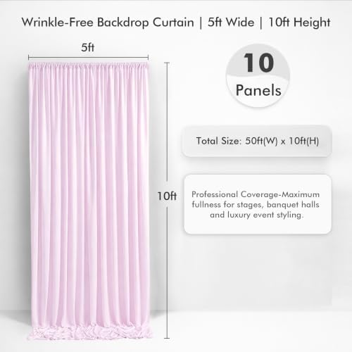 50×10 Light Pink Curtains for Wedding Party Backdrop Decor-10 Panel 5×10ft - Image 2