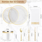 BESTVIP 175 PCS Clear Gold Plastic Plates and Silverware Set Disposable - Image 4