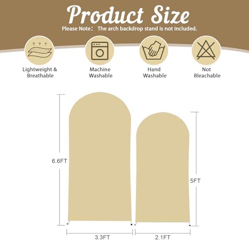 Khaki Arch Backdrop Cover 2 Set - 6.6FT, 5FT Spandex Fitted Wedding Arch Stand Covers Round Top Chiara Arch Backdrop Stands Cover for Birthday Parties Banquet Photo Background Decoration - Image 2