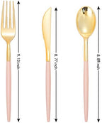 I00000 144 Pink Plastic Silverware, Fancy Gold Silverware with Pink Handle - Image 2