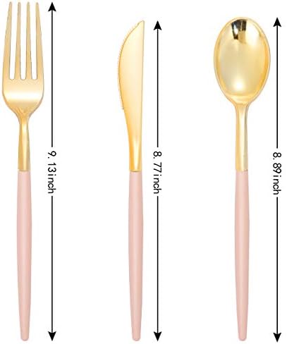 I00000 144 Pink Plastic Silverware, Fancy Gold Silverware with Pink Handle - Image 2