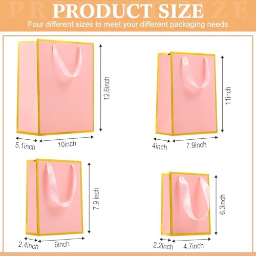 PerKoop 40 Pack Thank You Gift Bags with Handles 4 Sizes Kraft Gift Bags Recyclable Dessert Shopping Sacks for Mother's Day Wedding Graduation Bridesmaid Baby Shower Birthday Housewarming(Pink) - Image 2