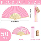 Roowest 50 Pack Paper Folding Fans Bamboo Wedding Favors, Pink - Image 2