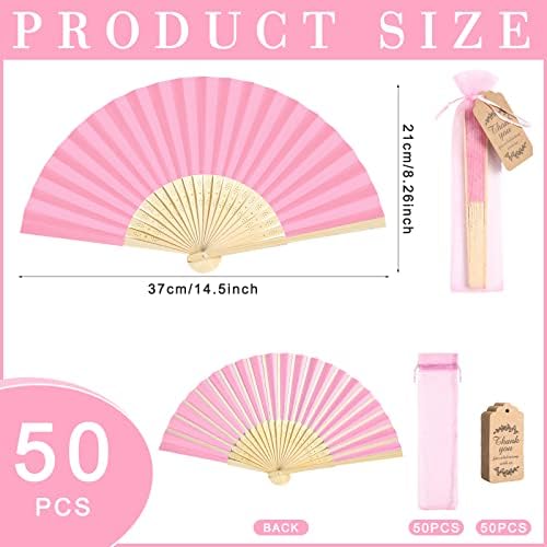 Roowest 50 Pack Paper Folding Fans Bamboo Wedding Favors, Pink - Image 2