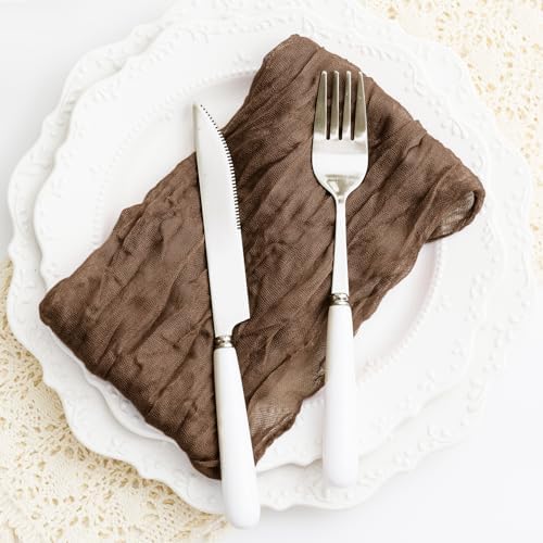 Brown 60 Pack Cheesecloth Napkins Washable 21x21 Inches Brown Cloth Napkins Set of 60 Dinner Table Napkins for Wedding Summer Bridal Baby Shower Rustic Boho Cotton Gauze Party Table Decor - Image 7