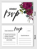 RSVP Postcards (Set of 50) 4"X6" Blank with Mailing Side,RSVP Reply Response Cards for Wedding Burgundy Floral Print Return Cards - Image 4