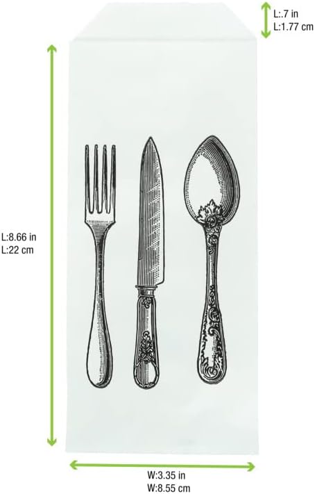 PACKNWOOD 210SACHCV White Paper Bag Cutlery with Logo, Silverware Holder, Party Silverware Disposable, Cutlery Pouch, Silverware Pouch, Cutlery Holder Bag - 8.66 x 3.35in - 1000 pcs - Image 2