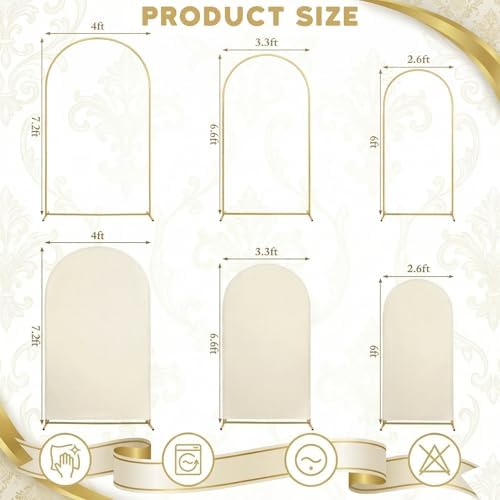Toolterritary Set of 3 Metal Arch Backdrop Stand with Cover Set, (8FT, 7.2FT, 6.6FT Wedding Arch and Cover Set), Backdrop Arch for Party, Baby Shower, Birthday, and Graduation Ceremony - Image 4