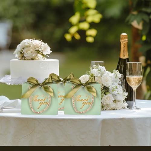 Whaline 50 Pcs Thank You Paper Gift Bags with Bows Sage Green Party Favor Bag with Handles Mini Candy Treat Bags for Wedding Bridal Baby Shower Birthday Party (Assembly Required) - Image 6