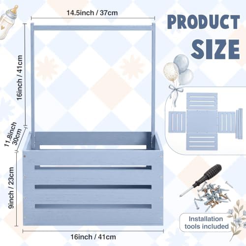 Suzile Baby Shower Crate Wooden Closet Baby Basket Gift,Haze Blue - Image 2