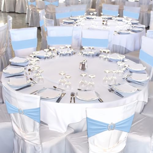 VitalCozy 100 Pcs Spandex Chair Sashes with Crown Buckle,Sky Blue - Image 5