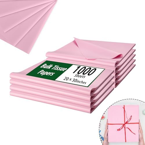 Light Pink Tissue Paper for Gift Bags - 1000 Sheets 20 X 30 Inch Wrapping Tissue Paper Bulk Red Packaging Paper for Gift Wrap Art Crafts DIY Filler Flower Valentines Christmas Birthday Wedding, 7Q-TS by PINWATT