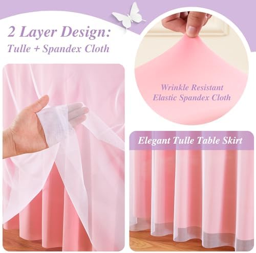 Pink Tulle Tablecloths 72 Inch Spandex Round Table Cloths for Round Tables - Image 3