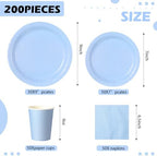 Tioncy 200 Pcs Blue Disposable Paper Plates Cups Napkins - Image 2