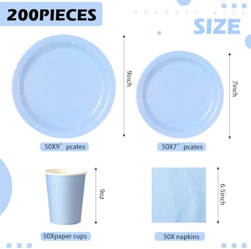 Tioncy 200 Pcs Blue Disposable Paper Plates Cups Napkins - Image 2