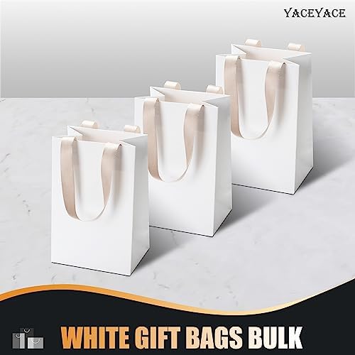 40Pcs 5.25"x3.75"x8" Kraft Paper Bags with Ribbon Handles - Bulk White Paper Gift Bags for Wedding, Party, Retail - Image 6