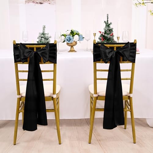fani Black Satin Chair Straps Bows,60 PCS 7x108 Inch,Chair Sash - Image 5