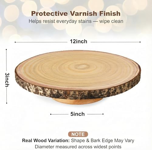 Relaxing Garden 12 Inch Bark Edge Wood Cake Stand Set with Toppers - Image 6