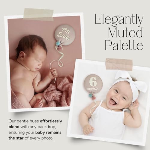 Balloon Baby Monthly Milestone Marker Signs, Photo Prop for Photoshoot | Stuffed Plush Balloon, Tassel, Pompom | Birth Announcement, Gender Neutral Baby Shower, Newborn Gift Set (Dusty Pink) - Image 2